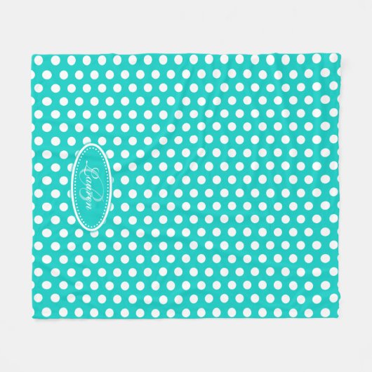 アクアグリーン水玉模様名前をカスタムするプレート毛布 フリースブランケット (正面(横))