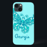 アクアグリーン蝶のipad caseという女の子 iPhone 13ケース<br><div class="desc">ユニークなデザインの明るくカラフル"あなたの名前"バタフライ女の子らしイパードのケース。ケース読:グルジアまたは好きな名前でこのケースをパーソナライズ。</div>
