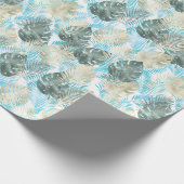 アクアグリーン金ゴールドトロピカル葉 ラッピングペーパー (角)