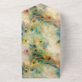 アクアグリーン金ゴールド孔雀の羽根 オールインワン招待状 (外側)