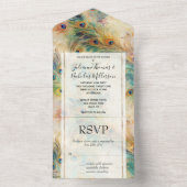 アクアグリーン金ゴールド孔雀の羽根 オールインワン招待状 (内側)