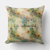 アクアグリーン金ゴールド孔雀の羽根 クッション (正面)