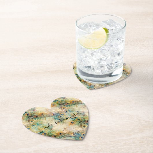 アクアグリーン金ゴールド孔雀の羽根 ペーパーコースター (インサイチュ)