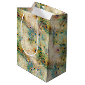 アクアグリーン金ゴールド孔雀の羽根 ミディアムペーパーバッグ (裏面アングル)