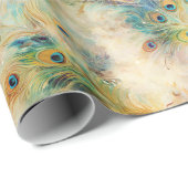 アクアグリーン金ゴールド孔雀の羽根 ラッピングペーパー (ロールコーナー)