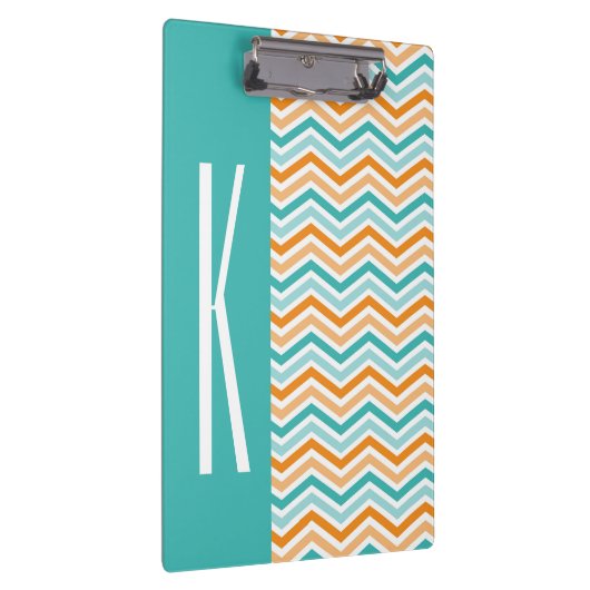 アクアグリーン&オレンジシェブロンストライプズ クリップボード (右)