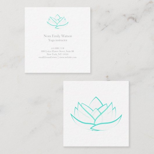 アクアグリーン&ホワイトスクエアロータスビジネスカード スクエア名刺 (正面/裏面)