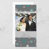 アクアグレイありがとう冬の結婚式のフォトカード サンキューカード (正面/裏面)