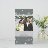 アクアグレイありがとう冬の結婚式のフォトカード サンキューカード (スタンド正面)