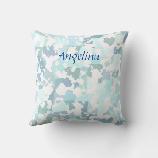 アクアグレイとホワイト抽象芸術幾何学的 クッション (裏面)