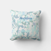 アクアグレイとホワイト抽象芸術幾何学的 クッション (正面)