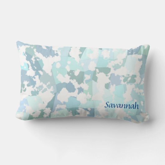 アクアグレイとホワイト抽象芸術幾何学的 ランバークッション (裏面)