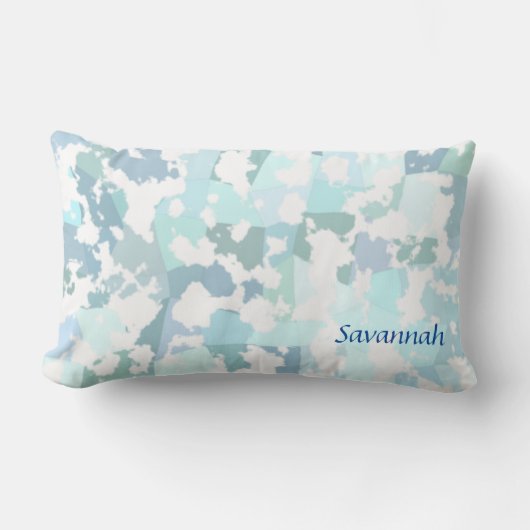 アクアグレイとホワイト抽象芸術幾何学的 ランバークッション (正面)