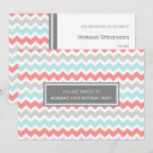 アクアグレイのシェブロン 19歳の誕生日パーティー招待状 招待状 (正面/裏面)