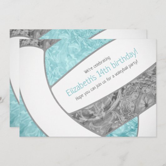 アクアグレイガーリーバレーボール誕生日パーティー 招待状 (正面/裏面)