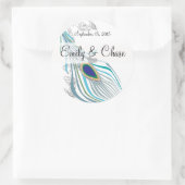 アクアグレイヴィンテージピーコックフェザー結婚ズステッカー ラウンドシール (バッグ)