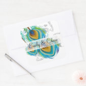 アクアグレイ3孔雀の羽結婚のステッカー スクエアシール (封筒)