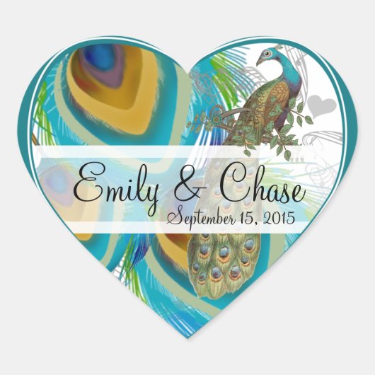 アクアグレイ3孔雀の羽結婚のステッカー ハートシール (正面)