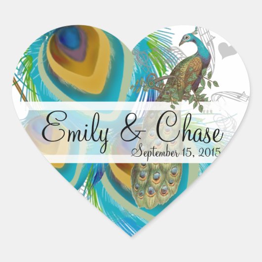 アクアグレイ3孔雀の羽結婚のステッカー ハートシール (正面)