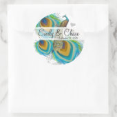 アクアグレイ3孔雀の羽結婚のステッカー ラウンドシール (バッグ)