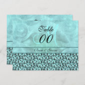 アクアグレイ「テーブル番号」結婚のダマスク ポストカード (正面/裏面)
