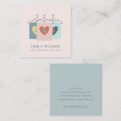 アクアグレーオレンジ赤面ぶら下がった服ドライクリーナー スクエア名刺 (正面/裏面)