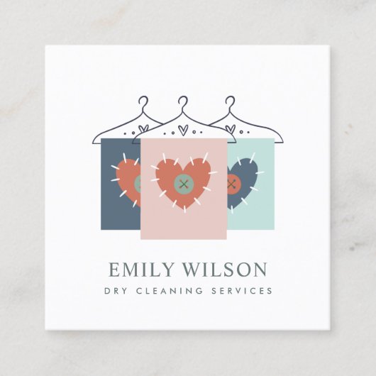 アクアグレーオレンジ赤面ぶら下がった服ドライクリーナー スクエア名刺 (正面)