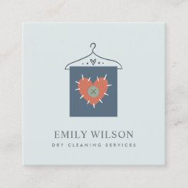 アクアグレーオレンジ赤面ぶら下がった服ドライクリーナー スクエア名刺
