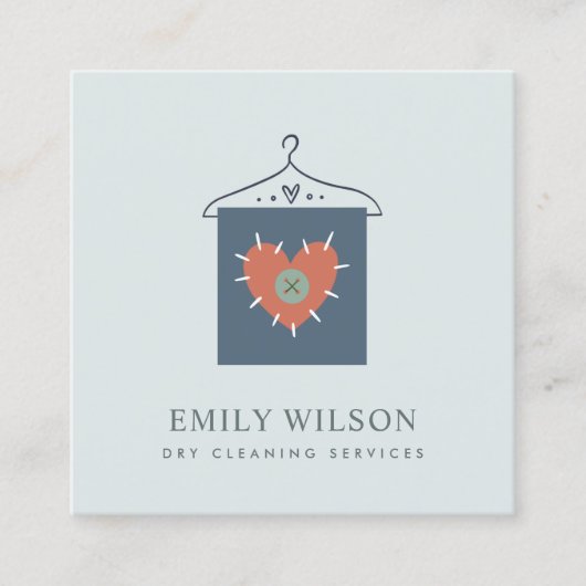 アクアグレーオレンジ赤面ぶら下がった服ドライクリーナー スクエア名刺 (正面)