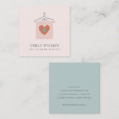 アクアグレーオレンジ赤面ぶら下がった服ドライクリーナー スクエア名刺 (正面/裏面)