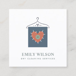 アクアグレーオレンジ赤面ぶら下がった服ドライクリーナー スクエア名刺