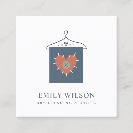 アクアグレーオレンジ赤面ぶら下がった服ドライクリーナー スクエア名刺 (正面)