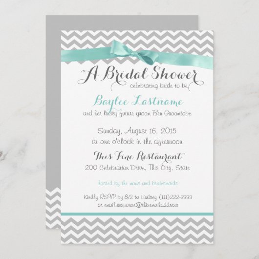 アクアグレージグザグジーブライダルシャワー 招待状 (正面/裏面)