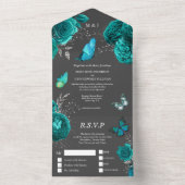 アクアグレー ローズ エレガント バタフライ グラム 予算 オールインワン招待状 (内側)