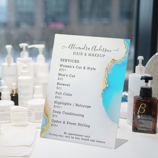 アクアゲート大理石金ゴールド詳細サロン価格表 台座サイン