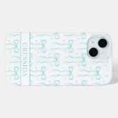 アクアコケットリボンのモノグラム Case-Mate iPhoneケース (裏面 (横))
