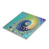 アクアコバルトおよびイエロースパイラルフラクタル抽象芸術 タイル (側面)