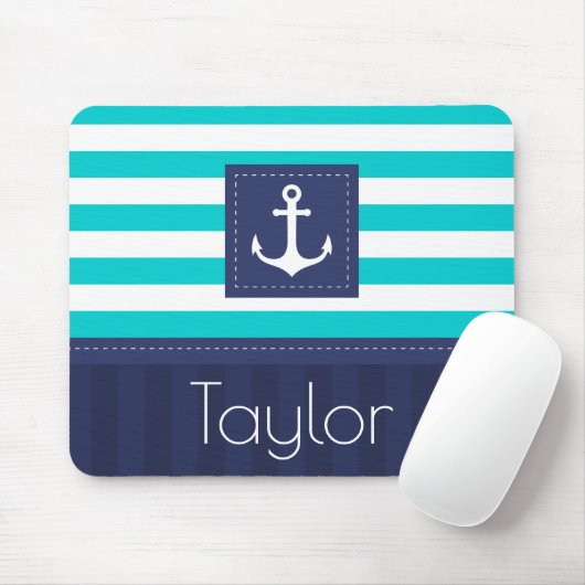 アクアコンテンポラリーネイビーブルーいかりパーソナライズされた マウスパッド (マウス)