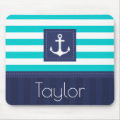 アクアコンテンポラリーネイビーブルーいかりパーソナライズされた マウスパッド (正面)