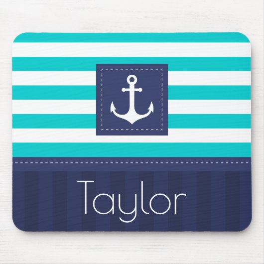 アクアコンテンポラリーネイビーブルーいかりパーソナライズされた マウスパッド (正面)