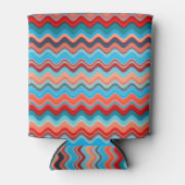 アクアコーラルサーモンオレンジブルーウェーブジグザグ   缶クーラー (正面)