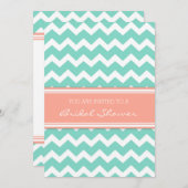 アクアコーラルシェブロンブライダルシャワー招待状 招待状 (正面/裏面)