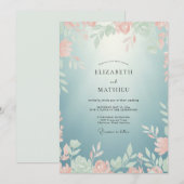 アクアコーラルツタの結婚式 招待状 (正面/裏面)