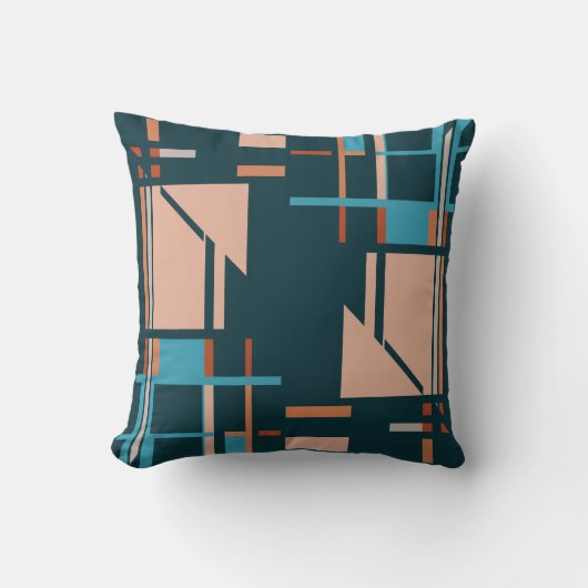 アクアコーラルラストオンダークティール(緑がかった色)幾何学的MCMルック クッション (正面)