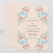 アクアコーラルリースの結婚式 招待状 (正面/裏面)