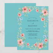 アクアコーラルワイルドフラワーの結婚式 招待状 (正面/裏面)