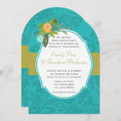 アクアゴールデンライムシャルトレウスダマスクウェディング招待状 招待状 (正面/裏面)