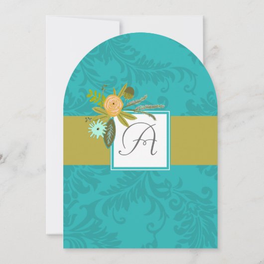 アクアゴールデンライムシャルトレウスダマスクウェディング招待状 招待状 (裏面)