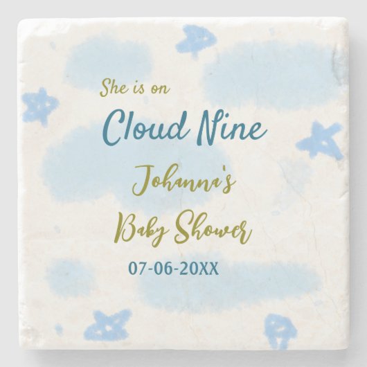 アクアゴールドの彼女は雲の上にいる ベイビーシャワーの雲 ストーンコースター (正面)
