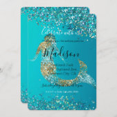 アクアゴールドグリッタースパークルマーメイド 招待状 (正面/裏面)